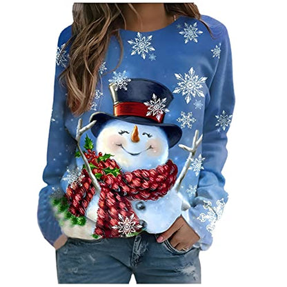  Womens Causal Loose Crewneck Cute Plus Size Sweatshirts Long Sleeve Crew Neck Christmas Print Pullover Top Fall Clothes