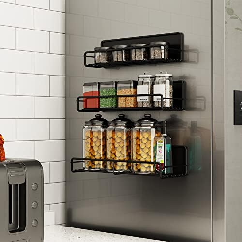  MoKo Magnetic Spice Rack For Refrigerator,8.8lb Super Magnetic, Moveable Magnetic Shelf For Refrigerator, Magnetic Spice Rack Organizer, Space Saver For Fridge Microwave Oven, Jars, Seasoning, 3 Pack