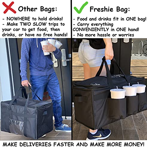  Insulated Food Delivery Bag With Cup Holders/Drink Carriers Premium XXL, Great For Beverages, Grocery, Pizza, Commercial Quality Hot And Cold (XL Pro)