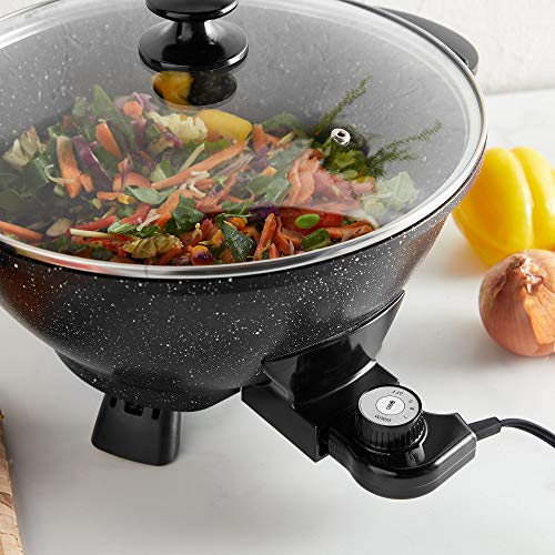  7.4Qt Electric Wok With Lid – Adjustable Temperature Control – Cool Touch Handles – Non-Stick, Easy Clean Frying Pan - 14 Inch