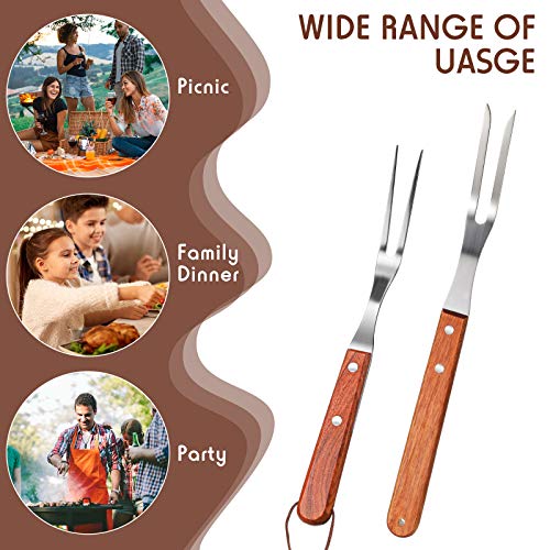  Meat Forks With Rosewood Handle And Stainless Steel Carving Fork Barbecue Fork For Christmas Kitchen Roast (2 Pieces,13 Inch, 10 Inch)