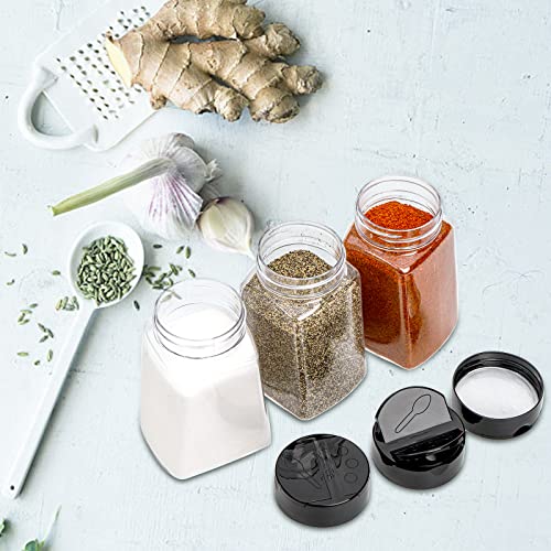  24 Pack Clear Plastic Spice Jars With Black Flap Cap, 9OZ Seasoning Jars Storage Container Bottle To Pour Or Sifter Shaker For Storing Spice, Herbs And Powders