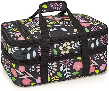  Double Casserole Insulated Travel Carry Bag (Garden Party) For Trip, Birthday Party, Mother's Day, Holiday, Christmas Day, Grocery Store, Supermarket, Outdoor Picnic Etc