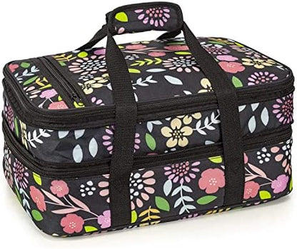  Double Casserole Insulated Travel Carry Bag (Garden Party) For Trip, Birthday Party, Mother's Day, Holiday, Christmas Day, Grocery Store, Supermarket, Outdoor Picnic Etc