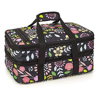  Double Casserole Insulated Travel Carry Bag (Garden Party) For Trip, Birthday Party, Mother's Day, Holiday, Christmas Day, Grocery Store, Supermarket, Outdoor Picnic Etc