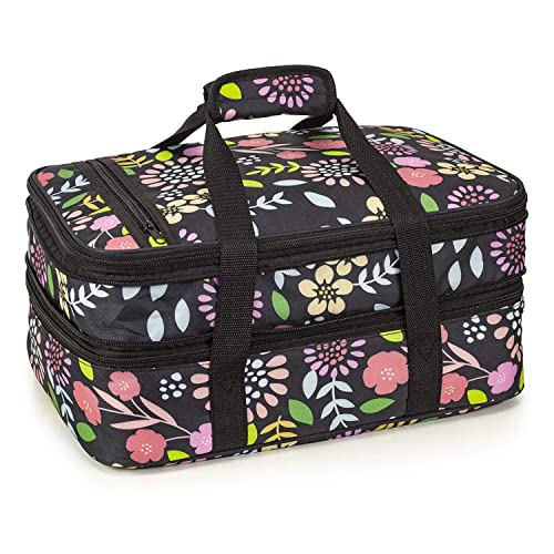  Double Casserole Insulated Travel Carry Bag (Garden Party) For Trip, Birthday Party, Mother's Day, Holiday, Christmas Day, Grocery Store, Supermarket, Outdoor Picnic Etc