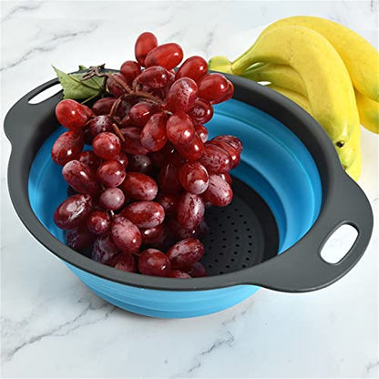  New Version 11Pack Silicone Kitchen Strainer Collapsible Colander With Foldable Silicone Measuring Spoon Measuring Cup Kitchen Good Tools (Blue)