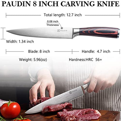  Carving Knife Razor Sharp Slicing Knife, 8 Inch Sushi Knife, High Carbon Stainless Steel Sashimi Knife With Ergonomic Handle For Carving Turkey Cutting Meats, Vegetables And Fruits