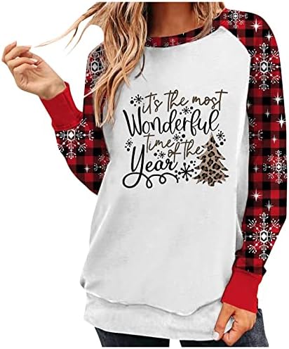  Womens Causal Loose Crewneck Cute Plus Size Sweatshirts Long Sleeve Christmas Print Crew Neck Pullover Top Streetwear