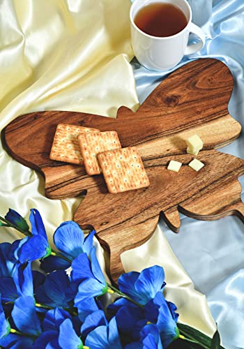 Organic Acacia Kitchen Cutting Chopping Board Platter Wine Holder With Handles For Butcher Block Cheese And Vegetables Fruit & Salad (Butterfly Board 11"L X 13"W)