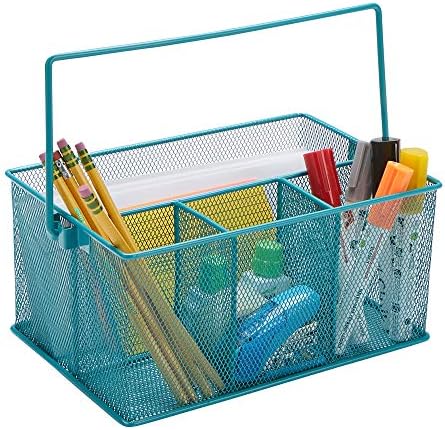  Storage Basket Organizer, Utensil Holder, Forks, Spoons, Knives, Napkins, Perfect For Desk Supplies, Pencil, Pens, Staples, Black, 4 Compartments