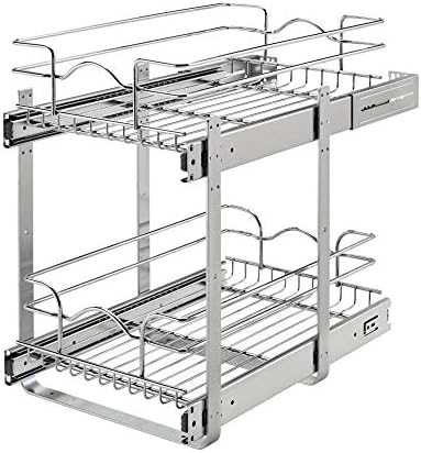  Rev-A-Shelf 5WB2-0922CR-1 9 X 22 Inch 2-Tier Wire Pull Out Storage Shelf Drawer Basket W/100lb Capacity For Kitchen Base Cabinet Organization, Chrome