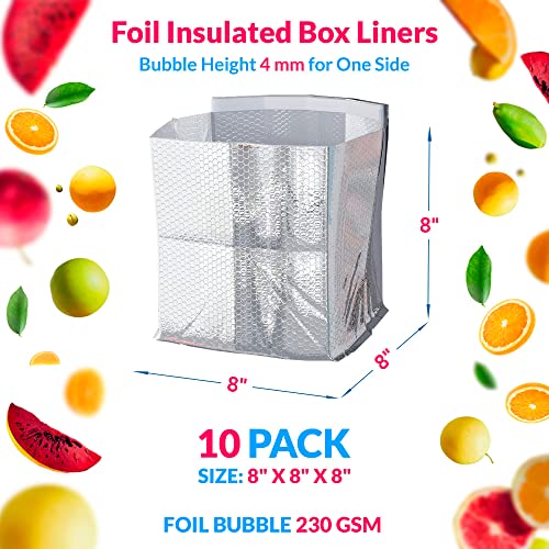  ABC Foil Insulated Box Liners 8" X 8" X 8", Pack Of 10 Insulated Shipping Boxes For Frozen Food, Double-Layer Insulated Shipping Containers, Leakproof Cold Shipping Boxes For Frozen Fish, Meat