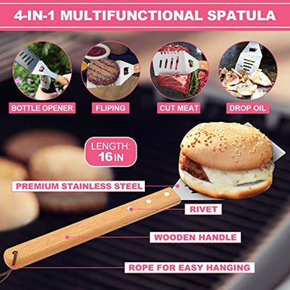  Grill BBQ Accessories 34Pcs, Stainless Steel Grill Tools Set With Oxford Case, Great Gift For Men Women Backyard Barbecue Outdoor Camping, Include Spatula, Tong, Fork, Brush, Meat Claw, Straw