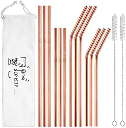 Iware 12-Pack Reusable Stainless Steel Metal Straws With Case - Long Drinking Straws For 30 Oz And 20 Oz Tumblers Yeti Dishwasher Safe - 2 Cleaning Brushes Included