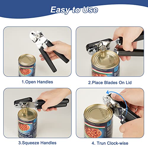  Can Opener Manual, Can Opener Smooth Edge, Food-Safe Multifunctional Can Openers Stainless Steel Manual Can Opener With Non-Slip Handle & Large Knobe, Ultra Sharp Cutting For Seniors With Arthritis