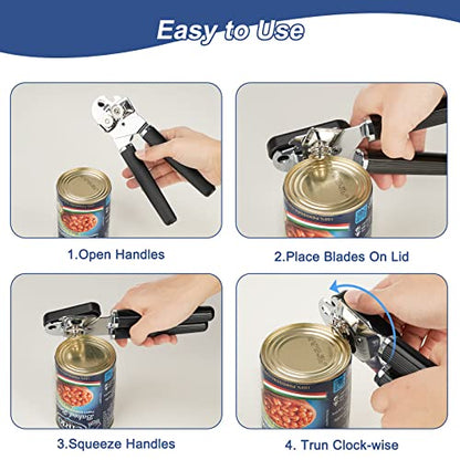  Can Opener Manual, Can Opener Smooth Edge, Food-Safe Multifunctional Can Openers Stainless Steel Manual Can Opener With Non-Slip Handle & Large Knobe, Ultra Sharp Cutting For Seniors With Arthritis