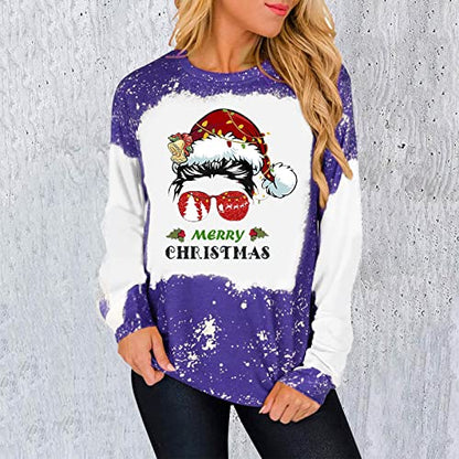  Sweatshirts For Women Loose Fit Cute Loose Tops Christmas Print Long Sleeve Sweatshirts Plus Size Pullover Top Fall