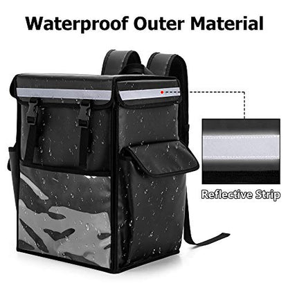  Trunab Insulated Food Delivery Backpack With 2 Side Support Boards And 3 Inner Spaces, Top & Front Loading Waterproof Delivery Bag For Bike Delivery, Uber Eats, Outdoor - Patented Design