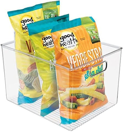  Plastic Stackable Kitchen Organizer - Storage Bin With Handles For Refrigerator, Freezer, Cabinet, And Pantry Shelves Organization - Food Container - Ligne Collection - Clear