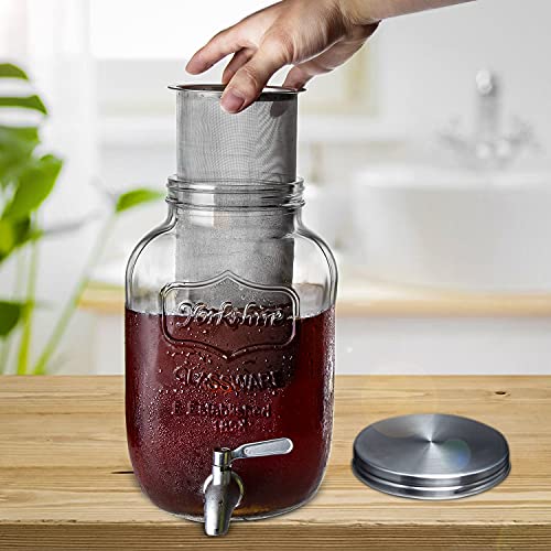  Cold Brew Coffee Maker 1 Gallon, Cold Brew Coffee Kit With Stainless Steel Spigot,Cold Brew Dispenser With Extra Thick Glass Carafe, Gallon Large Cold Brew Maker For Coffee Or Tea