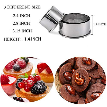  Cookie Cutters - Biscuit Cutters/Stainless Steel Dumpling Cutters/Cake Pastry Cutters / Cake Cookie Scone Cutters Molds Stamps For Cooking Baking ( 3Pcs, Round Edge)