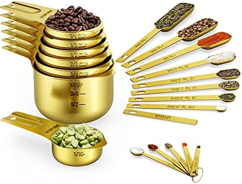  Measuring Cups & Spoons Set Of 21 - Includes 7 Stainless Steel Nesting Measuring Cups, 8 Measuring Spoons, 1 Leveler & 5 Mini Measuring Spoons, Ideal For Dry And Liquid Ingredients