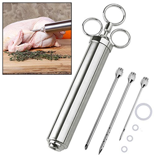  4 Oz Stainless Steel Commercial Grade Meat Marinade Flavor Injector Kit 1/2 Cup Capacity Seasoning Injector With 3 Professional Marinade Needles