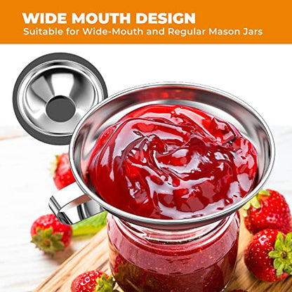  Canning Funnel For Kitchen Use, Wide Mouth Stainless Steel Funnel For Wide And Regular Mouth Mason Jar, Food Grade Metal Funnel For Filling Bottle, Large Funnel For All Liquid And Solid