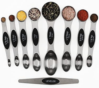  Magnetic Measuring Spoons Set Of 9 Stainless Steel Stackable Dual Sided Teaspoon Tablespoon For Measuring Dry And Liquid Ingredients Fits In Spice Jars
