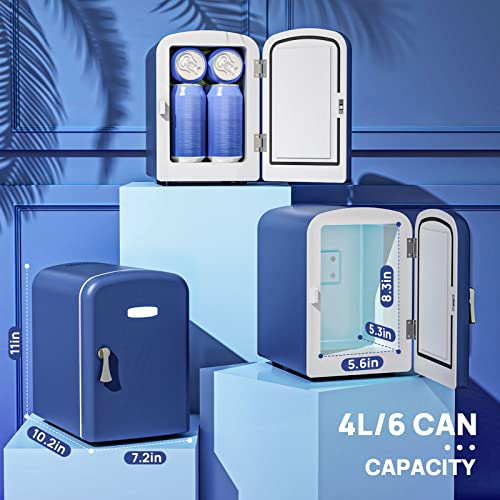 GENERIC Mini Fridge 4 Liter AC/DC Energy Saving Cooler And Warmer Refrigerator, Portable Personal Fridge For Office, Car, Bedroom, 100% Freon-Free Great For Skincare, Fruit, Food, Medicine(Blue) - F…