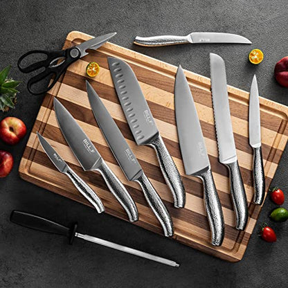  Kitchen Knife Set,14 Pieces Knife Block Sets With Sharpener, Stainless Steel Chef Knife Set With Wooden Block,Ultra Sharp Cutlery Knife With Steak Knives & Kitchen Shears