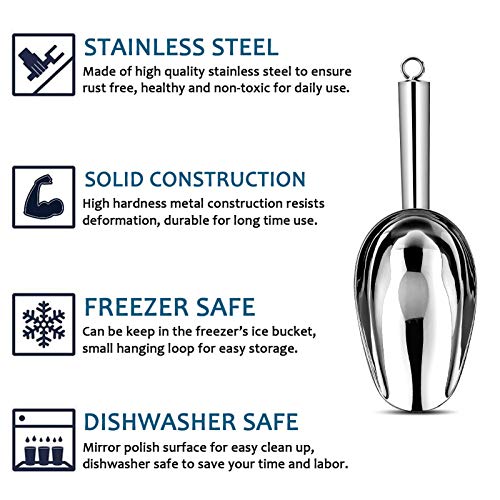  8 Ounce Ice Scoop Set Of 2, E-far Stainless Steel Scoops For Ice Cube/Candy/Flour/Sugar, Metal Utility Scoops For Party, Baking, Kitchen Pantry, Rust Free & Dishwasher Safe