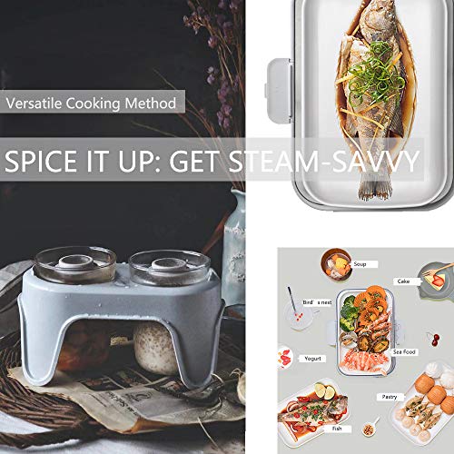  Uydeem All-in-One Intelligent Food Steamer (2.1Qt) With Lid And 2 Stew Pots(2 * 1.5Qt) Electric Stew Pot G563,1500W, Mint Green