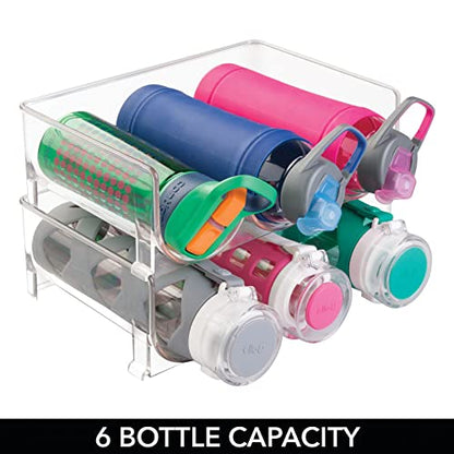  MDesign Stackable Plastic 3 Bottle Refrigerator Wine Rack - Kitchen Storage Organizer For Champagne, Wine Or Water Bottles - Stacking Wine Organizer For Fridge - Ligne Collection - 2 Pack - Clear