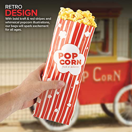  2 Oz Paper Popcorn Bags Bulk (100 Pack) Large Red & White Pop-corn Bag Disposable For Carnival Themed Party, Movie Night, Halloween, Popcorn Machine Accessories & Supplies, Individual Servings