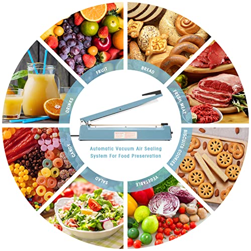  Impulse Sealer 16 Inch, Manual Heat Sealer Machine For Plastic Bags, Shrink Wrap Bag Sealers Heavy Duty Sealing Machine With Repair Kit (Blue)