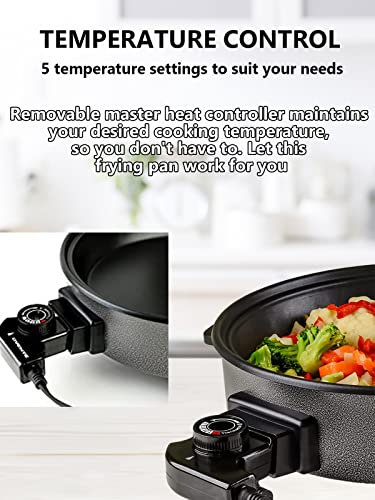  Nstick Electric Skillet - Aluminum Coated Grill Pan & Glass Lid Cover (12-Inch)