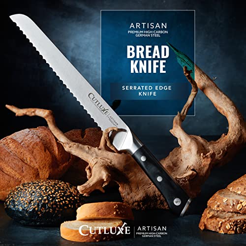  Bread Knife – 10" Serrated Edge Knife For Homemade Bread – Forged High Carbon German Steel – Full Tang & Razor Sharp – Ergonomic Handle Design – Artisan Series