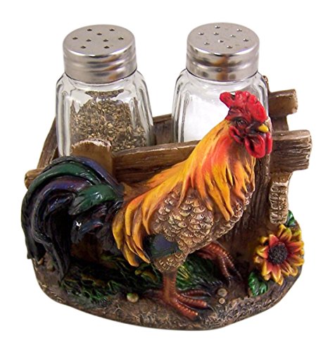  Farm Rooster Salt And Pepper Shaker Holder Shakers Included 4 1/4 Inch