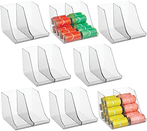  MDesign Plastic Kitchen Storage Organizer Container Bins For Pantry, Fridge, Freezer Organization - Holds Canned Food, Soup Can, Soda Water Bottle - Ligne Collection, 8 Pack - Clear
