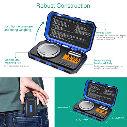  Digital Pocket Scale, Digital Milligram Scale, 1.76oz/ 0.001g Pocket Jewelry Scale With Tweezers, Calibration Weights, 6 Units, Backlit Display, Auto Off, Tare Function, Blue