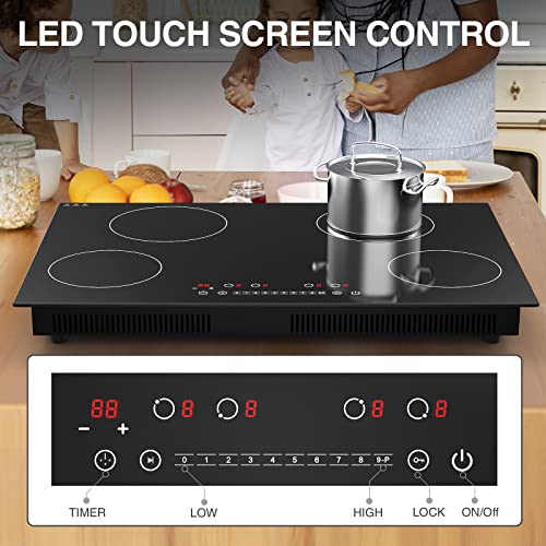  Induction Cooktop, GTKZW 6400W Electric Cooktop, 30 Inch Smoothtop Built-in Electric Stove Top With 4 Burner, LED Touch Screen, 9 Heating Level, Kid Safety Lock, Keep Warm Function