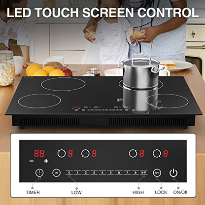  Induction Cooktop, GTKZW 6400W Electric Cooktop, 30 Inch Smoothtop Built-in Electric Stove Top With 4 Burner, LED Touch Screen, 9 Heating Level, Kid Safety Lock, Keep Warm Function