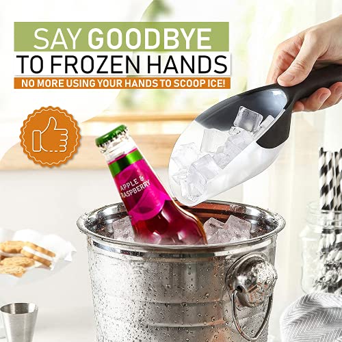  Magnetic Ice Scoop, Contoured Translucent Flexi-Plastic With Soft Grip Handle For Ice, Flour, Rice, Popcorn, Pet Food, Black