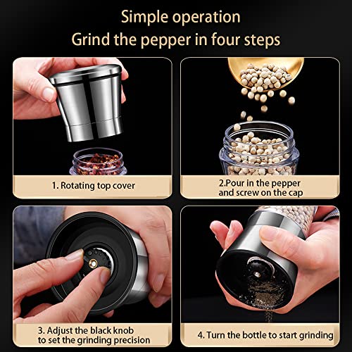  Salt And Pepper Grinder Set,2 In 1 Salt And Pepper Shakers,Stainless Steel Shakers With Adjustable Coarse Mills,Pepper Shaker Spice Grinder Kitchen Chef Gift