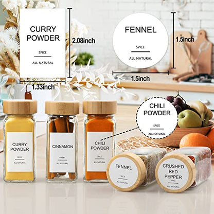  24 Pcs Glass Spice Jars With Bamboo Airtight Lids And 398 Labels, 4oz Empty Square Containers Seasoning Storage Bottles - Shaker Lids, Funnel, Brush And Marker Included