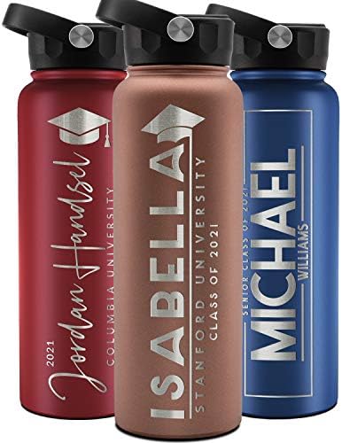  Graduation Gifts, Water Bottle Personalized With Straw Lid - 24 Oz - Pink | Custom Water Bottle W Text - Insulated Double Wall - High School, College, Class Of 2023 | 9 Color - Congrats Grad