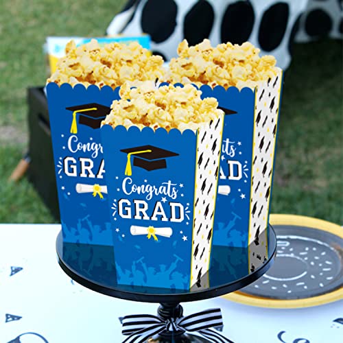  Graduation Popcorn Boxes School Grad Party Favor Plastic Popcorn Treat Boxes 24 Pieces, Blue