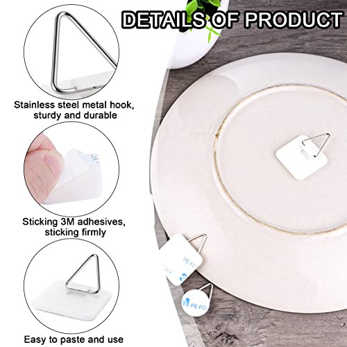  60 Pieces Invisible Adhesive Plate Hanger Wall Plate Hangers Plastic Adhesive Picture Hangers Without Nails Plate Holder Frame Hangers For Bathroom Kitchen Wall Decoration (Round&Square)